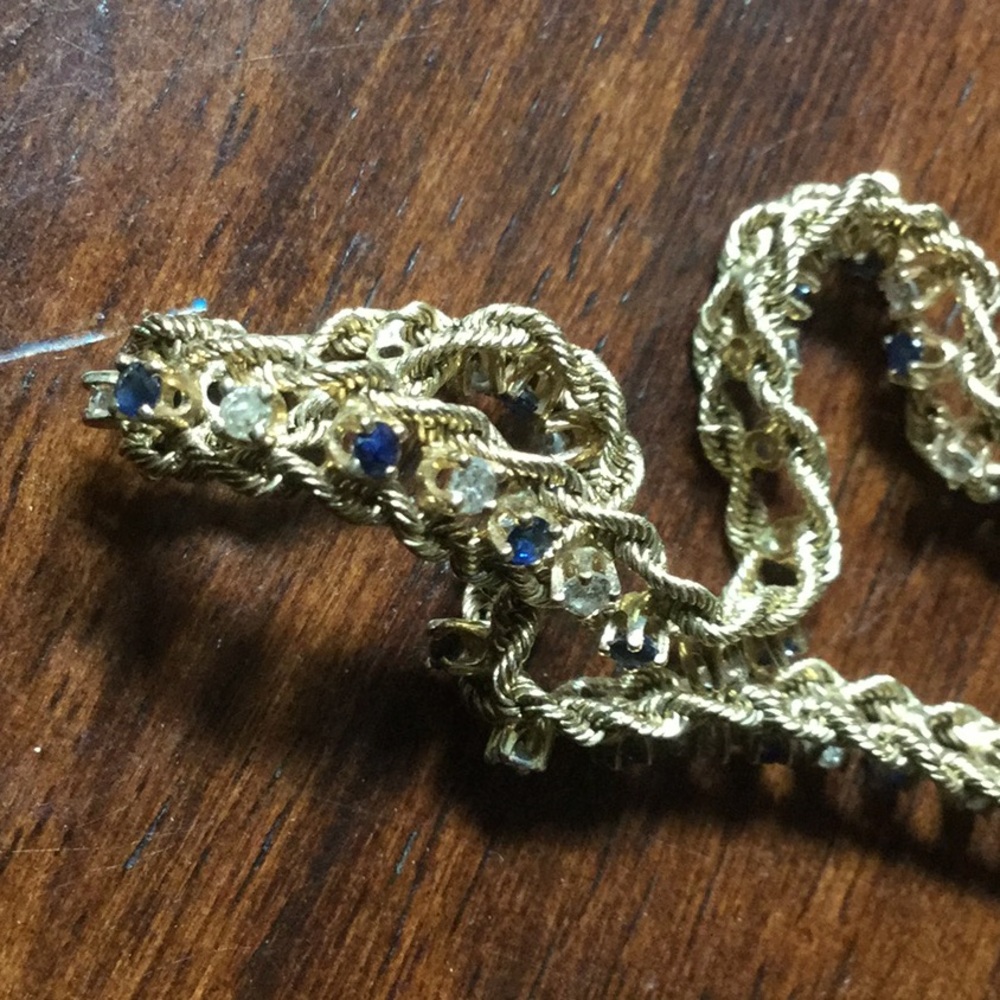 Gold sapphire diamond 14K bracelet cruise September birthstone estate  AS IS - Picture 7 of 14